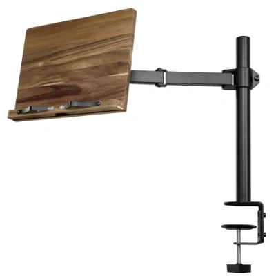 Image de Navaris Porte livre Support ordinateur portable lit universel 34 x 24 cm en bois pour de cuisine tablette liseuse Pupitre lecture avec fixation table bureau