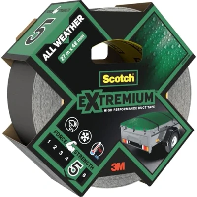 Image de Scotch Extremium ALL WEATHER Toile de Réparation Haute Performance 1 Rouleau, 27 m x 48 mm, Gris Performance, Résistante et Durable