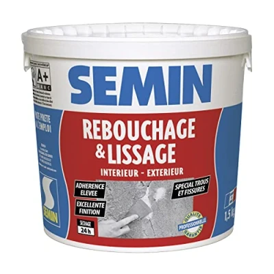 Image de Semin Enduit de Rebouchage Spécial Fissures et Trous Vis Intérieur/Extérieur Seau 1,5 kg 1m²