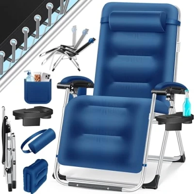 Image de KESSER® Chaise longue de jardin extra large et résistante aux intempéries, charge maximale : 200 kg, coussin ergonomique, dossier réglable avec nuque, porte gobelet, rembourrage pour les