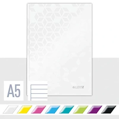 Image de Leitz, Cahier couverture carton A5 ligné, 160 pages 90g/m², Leitz WOW, Blanc, 46271001