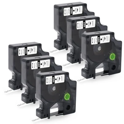 Image de Molabel Lot de 6 rubans d&#039;étiquettes compatibles Dymo D1 45010 A45010, 12 mm x 7 m, noir sur transparent, convient pour LabelManager LM160 LM210D LM260P LM280 LM360D LM420P