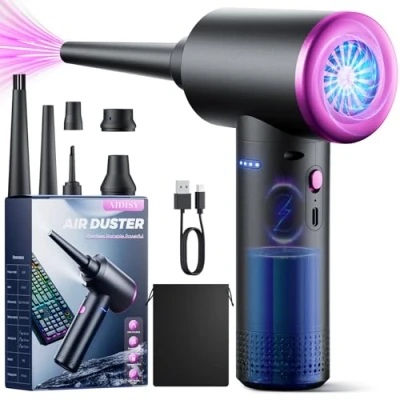 Image de Aidisy Souffleur Air Comprimé 100000 TR/Min de Pulvérisation d’Air avec Batterie 9000mAh, Kit Nettoyage Clavier d’Aspirateur à 3 Vitesses Lumière LED pour Le PC