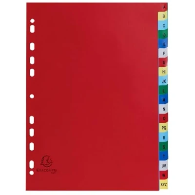 Image de Exacompta Réf. 94E Carton de 20 Intercalaires en polypropylène avec onglets imprimés alphabétiques A à Z couleur Page d&#039;indexation imrpimable Format classer A4 22,5 x 29,7cm