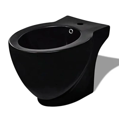Image de vidaXL Bidet Rond à Poser Céramique Sanitaire Noir Toilette Cuvette Siège WC