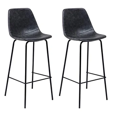 Image de Happy Garden Lot de 2 tabourets Bar Vintage Lucien Gris foncé Hauteur d&#039;assise 75cm, Style Retro avec Dossier et Repose Pieds, Structure métallique