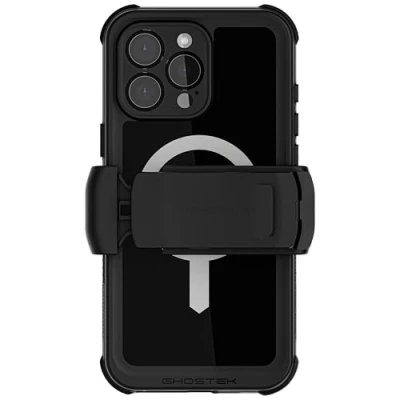 Image de Ghostek Nautical Coque étanche pour iPhone 16 Pro Max avec clip ceinture Protection d&#039;écran et d&#039;appareil photo, compatible Apple MagSafe, robuste (7,9 cm, noir)