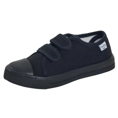 Image de Chaussures en toile pour enfants garçons filles escarpins unisexes faciles à fixer Plimsolls décontractées, Noir , 25 EU