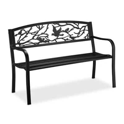 Image de Relaxdays Banc, Motif Oiseau, 2 sièges, Vintage, Jardin et Balcon, Acier, H x L P : 87 127 57cm, Noir, 1 élément