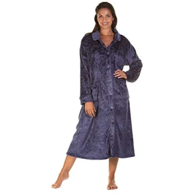 Image de Robe longue de luxe douce au toucher gaufré avec boutons sur le devant pour femme Taille S à grandes tailles 38 52 (38/40, bleu marine), marine
