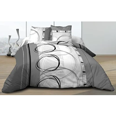 Image de Le linge de Jules Housse Couette 220x240 + 2 taies Pur Coton 57 Fils Roue Libre Gris