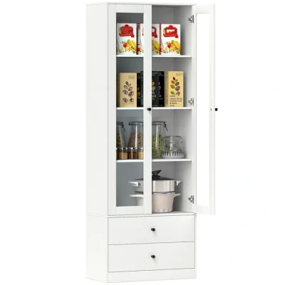 Image de HOMCOM Meuble de Rangement Buffet Salon avec Placard à Portes vitrées, étagères réglables et 2 tiroirs, Armoire pour Salon, Cuisine, Chambre, 59 x 30 164 cm, Blanc
