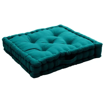 Image de Coussin de Sol avec poignée, 50 x cm, Emeraude, 100% Coton certifié Oeko Tex, Garnissage recyclé, Capitonné pour Assurer Une Bonne Tenue, Collection Panama, Enjoy Home