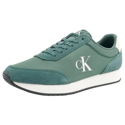 Image de Calvin Klein Jeans Homme Retro Runner Iconic SNK YM0YM01119 Baskets, Vert (Green Palm/Creamy White), 44.5 EU