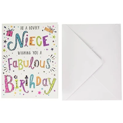Image de Piccadilly Greetings Carte d&#039;anniversaire moderne pour nièce 20,3 x 15,2 cm Édition royale, rose, or, vert, noir, blanc