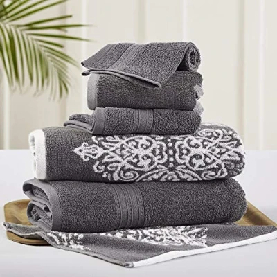 Image de Amrapur Overseas Artesia Damask Ensemble de 6 Serviettes réversibles en Fil Jacquard Teint (Platine)