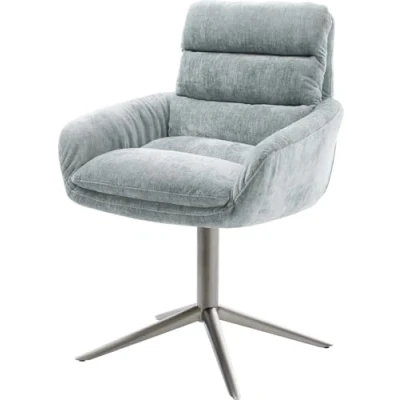 Image de chaise pivotante Abelia Flex avec accoudoirs chenille bleu pastel pied de 4 branches grafiete pivotement sur 360 fonction bascule