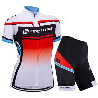 Image de Femmes Vélo Cyclisme Respirant à séchage Rapide Maillots Set, Jersey Cycle Manches Courtes Veste + 3D Coussin Rembourré Serré Shorts Pantalon (Fourchette, M)