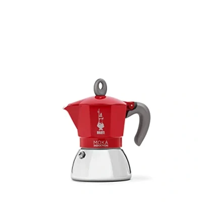 Image de Bialetti Moka Induction, Cafetière Moka, Convient à Tous Les Types de Plaques Cuisson, 4 Tasses d&#039;Espresso (150 Ml), Rouge