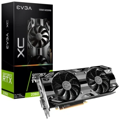 Image de EVGA GeForce RTX 2060 12GB XC Gaming, 12G P4 2263 KR, GDDR6, Dual Fans, Plaque arrière en métal 2 Slots Noir