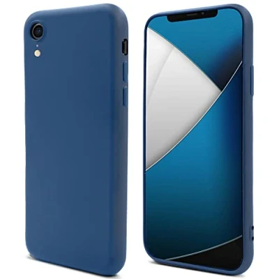 Image de Moozy Lifestyle. Coque conçue pour iPhone XR, bleu nuit en silicone liquide avec finition mate et doublure microfibre douce. Neuf