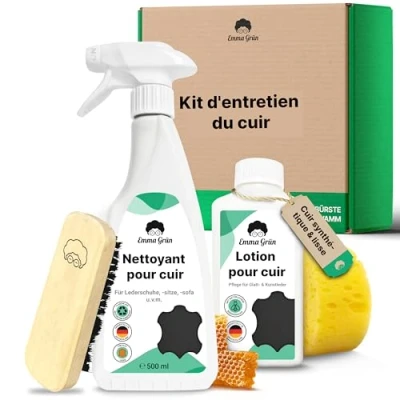 Image de Emma Grün® Kit de nettoyage et d&#039;entretien du cuir pour voiture [AVEC CIRE D&#039;OIE] lisse synthétique Nettoyant Alcantara sièges entretien