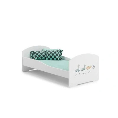 Image de KOBI Lit Enfant LUK avec Matelas, Blanc pour Chambres d&#039;enfants Un garçon et Une Fille Cadre Inclus (Dinosaures, 140x70)
