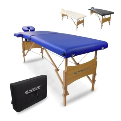 Image de Mobiclinic, Table de masage Pliante, CM 01 Light, 186x60 cm, Lit Massage, Marque européenne, Appui tête, Hauteur réglable, Portable, Bois, Jusqu&#039;à 250 kg, Bleu