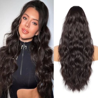 Image de Queue de Cheval Extension, Extension Cheveux Naturel 66cm, Ponytail Ondulée, Postiche avec Cordon, Synthétique (Couleur: 6A#)