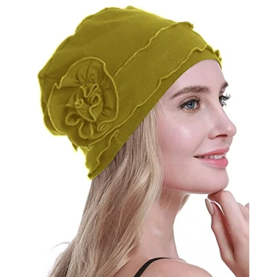 Image de osvyo Bonnet chimio turban pour femme contre la perte de cheveux scellé, Jaune moutarde en coton, taille unique