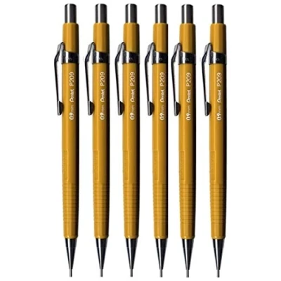 Image de Pentel 0,9 mm (p209) Jaune P200 Series mécanique automatique draughting Crayon gomme rechargeable Laisse p209 g (Lot de 6)