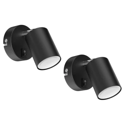 Image de ledscom.de 2 pièces Spot mural WAIKA, à une flamme, avec interrupteur, GU10, noir mat, incl. ampoule LED GU10 450lm, blanc chaud