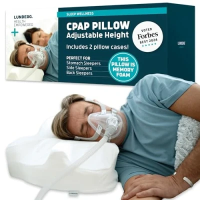 Image de Lunderg CPAP Oreiller pour Dormir sur Le côté Comprend 2 taies d&#039;oreiller réglable en Mousse à mémoire de Forme côté, Dos et Ventre