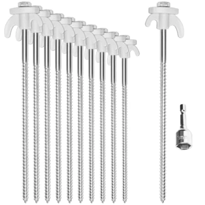 Image de com four® 12x piquets de Tente en Acier à vis avec Adaptateur pour Tournevis sans Fil Clous Sol Robustes Filetage Le Camping et l&#039;extérieur