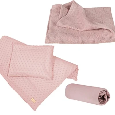 Image de roba Coffret Cadeau Bébé Lil Planet 4 pcs : 1 Housse de Couette + Taie Oreiller Drap Couverture Certifié GOTS et OEKO TEX Rose