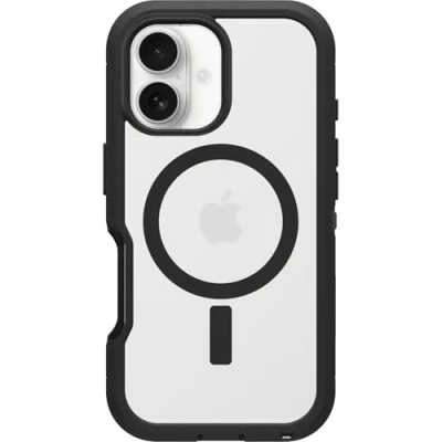 Image de Otterbox Coque Defender XT MagSafe pour iPhone 16, Antichoc, Anti Chute, Robuste, supporte 7X Plus de Chutes Que la Norme Militaire, Transparent/Noir, Livré sans Emballage
