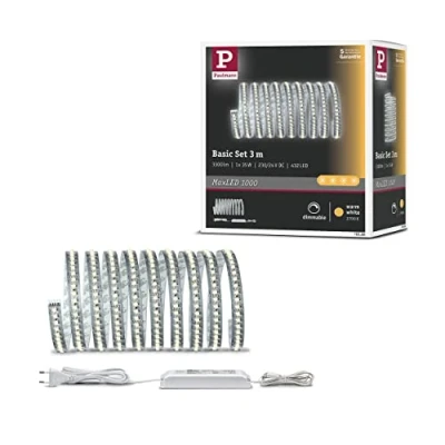 Image de Paulmann 70588 Function MaxLED 1000 Kit de base LED bande 3m, 2700K Blanc chaud, 40W, 230/24V, 75VA, Argent