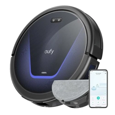 Image de eufy G50 Hybrid Aspirateur Robot, Aspiration 4 000 Pa, Dynamic Navigation, Pro Detangle Comb, Roller Brush, Patin de Nettoyage pour Laver la Surface des sols, Poils d&#039;animaux, sols durs, Tapis
