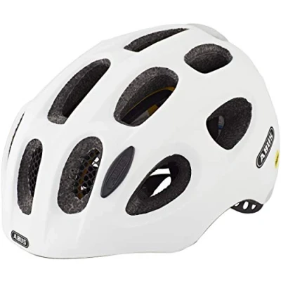 Image de ABUS Casque Youn I MIPS pour enfants de vélo avec lumière, réflecteurs et protection contre les chocs (MIPS) filles garçons Blanc Mat, Taille M