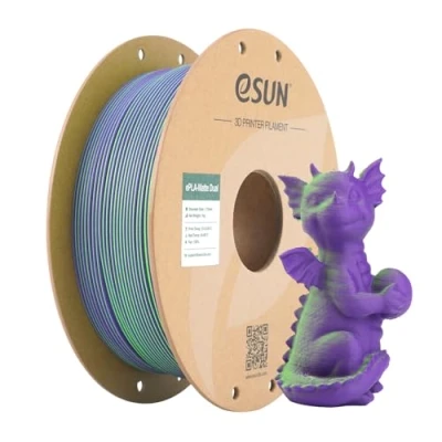 Image de eSUN Filament Mat Bicolore, PLA 1.75mm, Texture Givrée, Bobine de 1KG (2.2 LBS) d&#039;Impression 3D pour Imprimantes 3D,Vert Violet