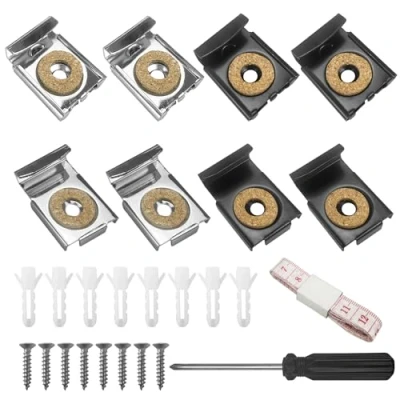 Image de 8 Pcs Fixation Miroir,Carré Support Miroir, Montage Mural en Verre sans Cadre Miroir avec Accessoires pour Accrocher et Fixer le ou (4Pcs Noir＋4Pcs Argent)