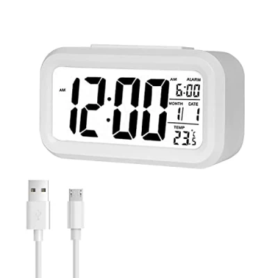 Image de Jsdoin Réveil Numérique, Alarm LED avec Température, Fonction Snooze, 12/24H Conversión, du Calendrier, pour Chambre à Coucher, Bureau, Cuisine(Rechargeable)