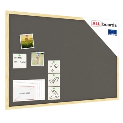 Image de ALLboards Tableau en Liège Gris avec Cadre Bois 90x60cm, d&#039;Affichage Liège, pour Épingles