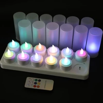Image de EuroFone Bougies LED Rechargeable Tealights avec supports de station charge 12pcs / set (Multicolor with remote)