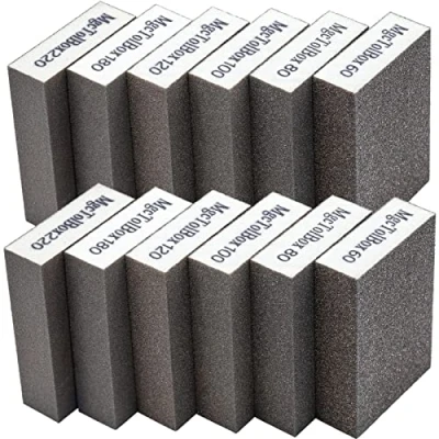 Image de MgcTolBox 12pcs Éponge de ponçage, Cales à poncer kit Polissage Grain 60/80/100/120/180/220 spécifications lavables et réutilisables