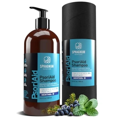 Image de NOUVEAU 2025 Sphagnum Botanicals Shampoing psoriasis et antipelliculaire Traitement apaisant naturel pour cuir chevelu sec irrité avec menthol rafraîchissant, acide salicylique tourbe. 400 ml