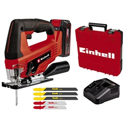 Image de Einhell Scie sauteuse sans fil TC JS 18 Li Kit Power X Change (18V, 3 lames bois et 2 à métaux incluses) Livré avec Batterie 2,5Ah Chargeur