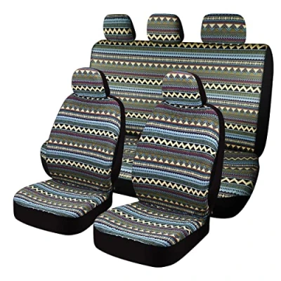 Image de SOBONITO Ensemble de housses siège voiture universelles style bohème, voiture, tissu lourd (Bohe B)