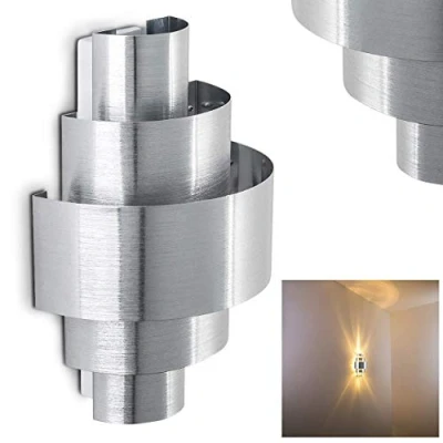 Image de applique murale Lucillo en métal aluminium brossé, moderne avec effet up &amp; down, 1 x E14, intérieure lumineux, ampoule(s) non incluse(s)