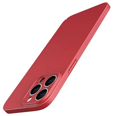 Image de JETech Coque Fine Améliorée (0,85 mm Mince) pour iPhone 14 Pro 6,1 Pouces, Protection Complète de l&#039;Objectif Caméra, Étui Ultrafine, Légère, Mate en PC Rigide, Chargement sans Fil (Rouge)